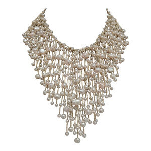 Faux Water Pearl Necklace Light Pink Cream Gold Choker Statement Piece Silver